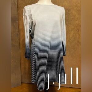 J. Jill Indigo Ballet Sleeve Tee Tunic Shades of Blue Asymmetrical M